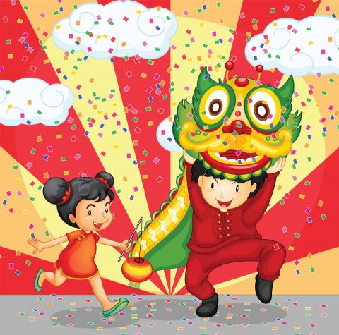 Girl and Boy celebrating Chinese New Year