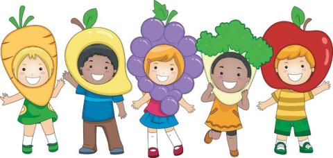 Children with fruit masks