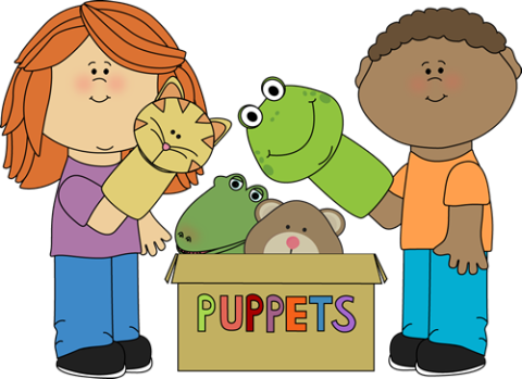 children playing with puppets