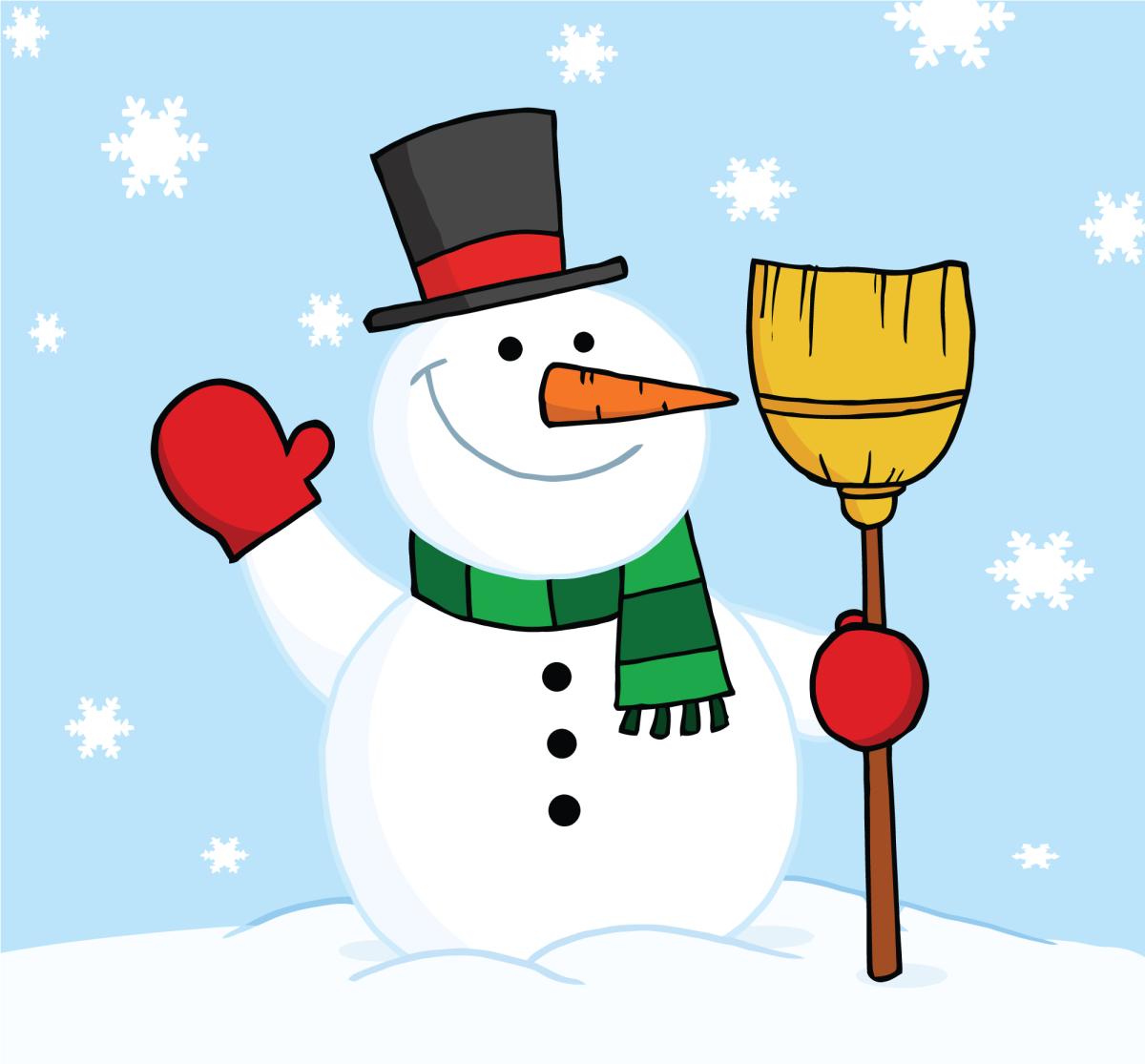 Snowman with a broom.