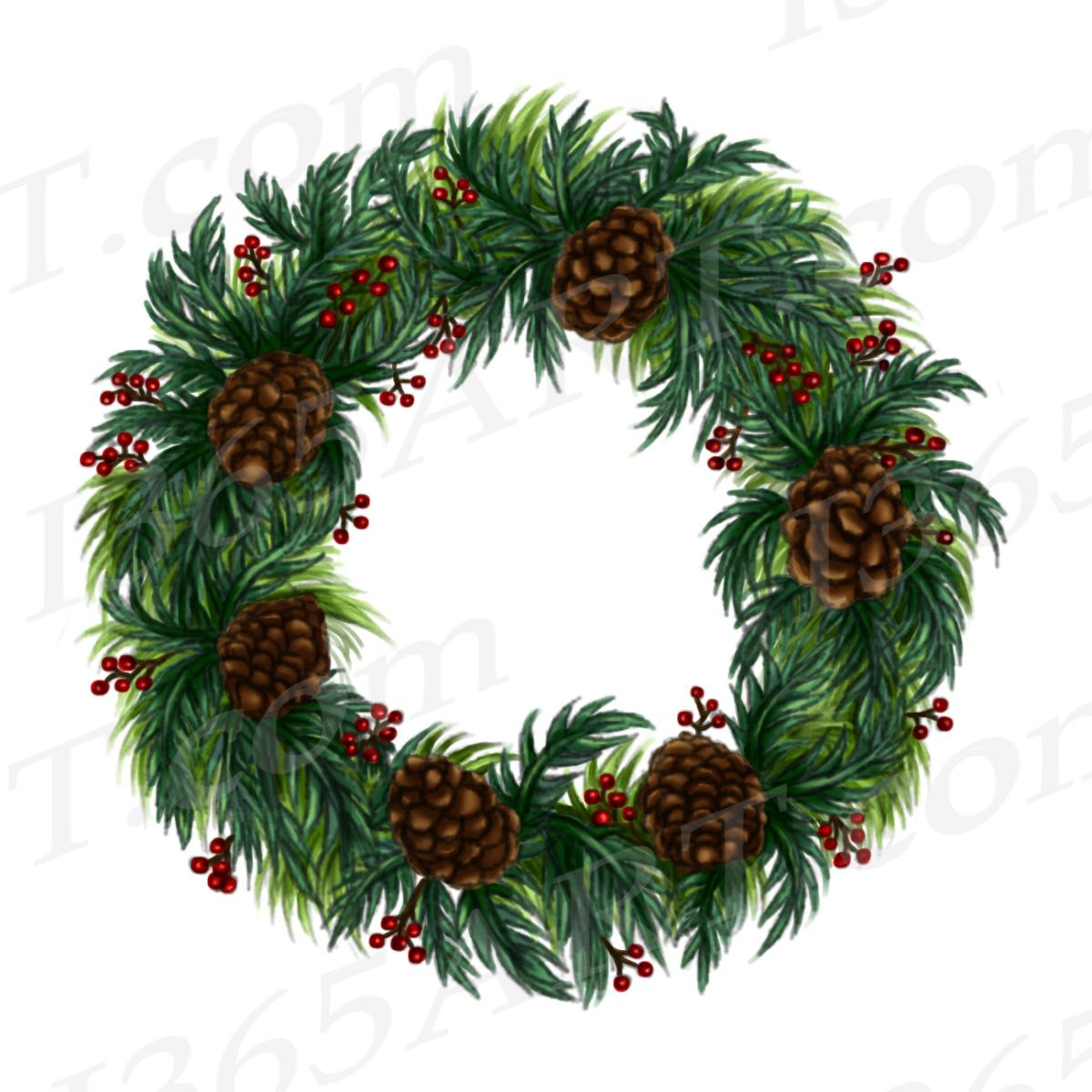 pine wreath with pine cones and berries