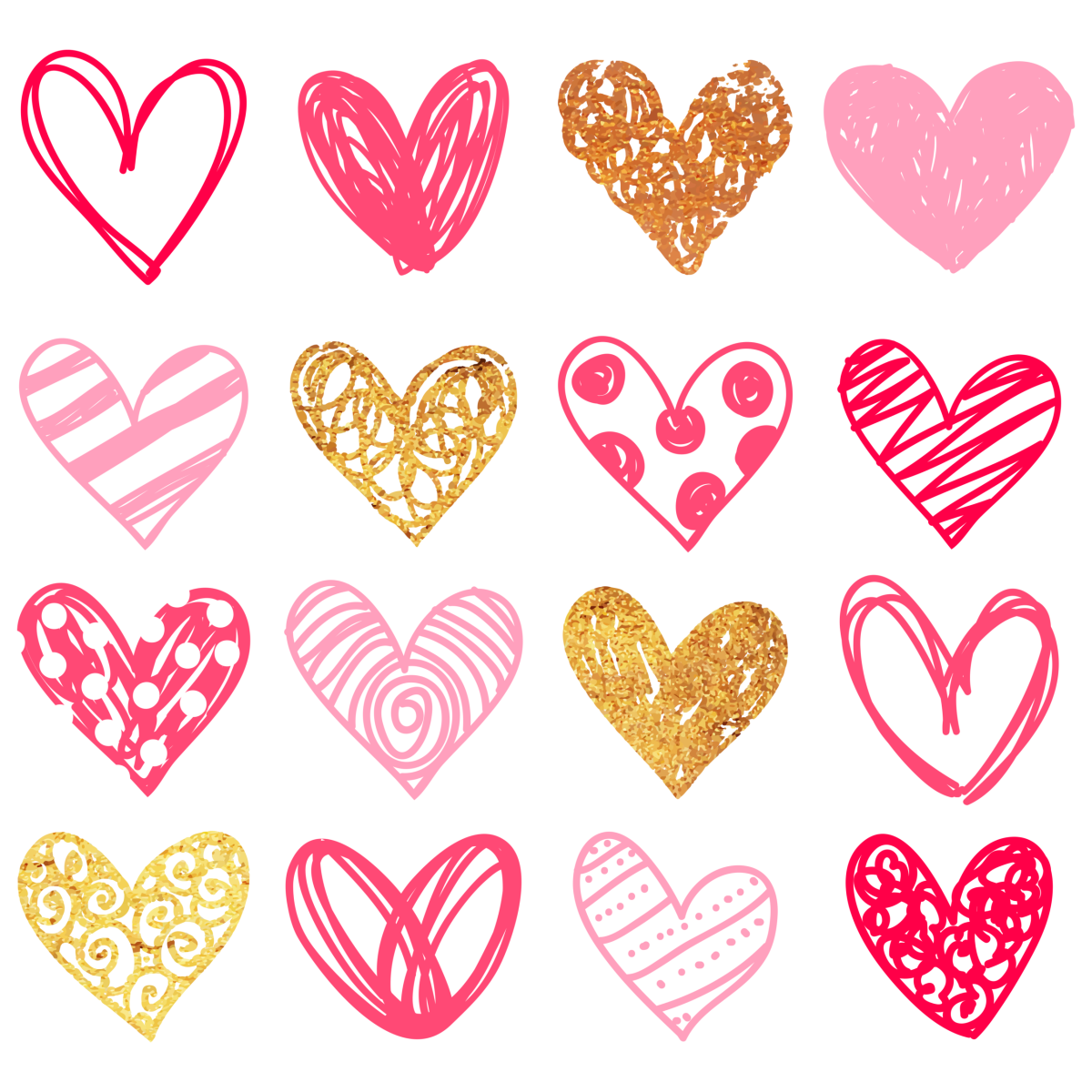 Various drawn hearts